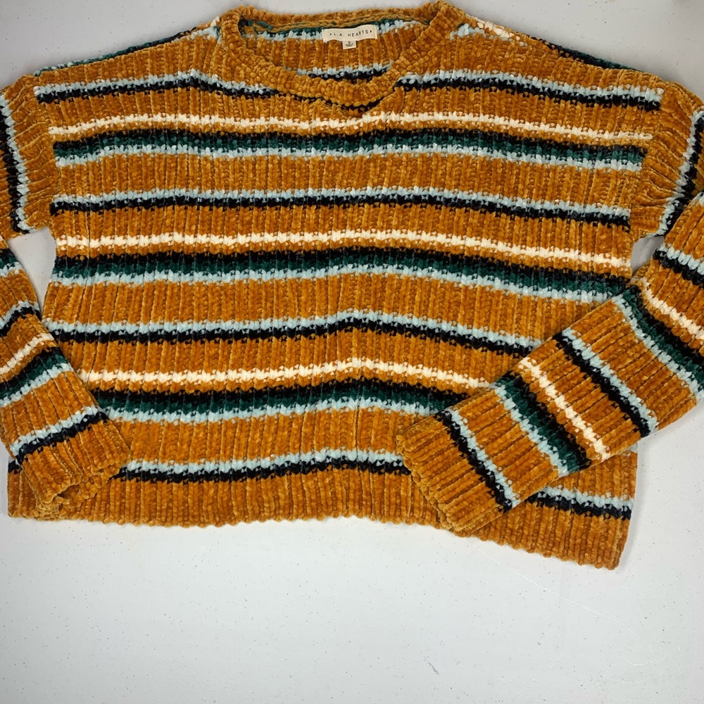 La Hearts soft cropped striped sweater small chenille